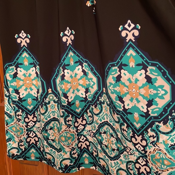 INC turquoise/black no wrinkle dress - Picture 2 of 3